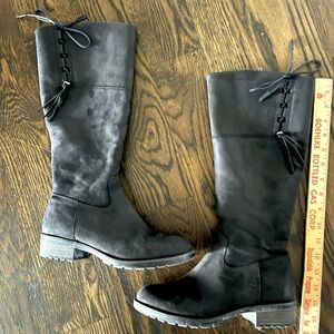 Women’s Tamaris 38 Black lace up suede Knee-High Boots lined soft